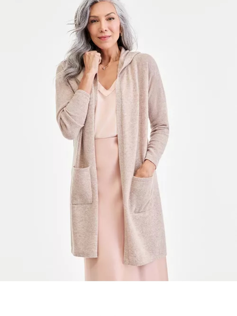 Charter Club Pearl Taupe Heather  Hooded Open-Front Cardigan